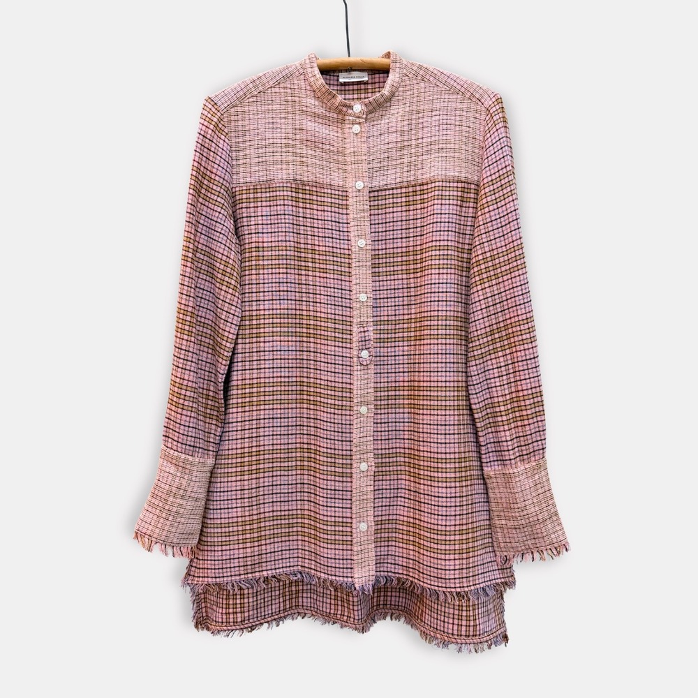 By Malene Birger Settino Shirt Pale Rose Plaid Fringe 38 Boho Chic Poetcore